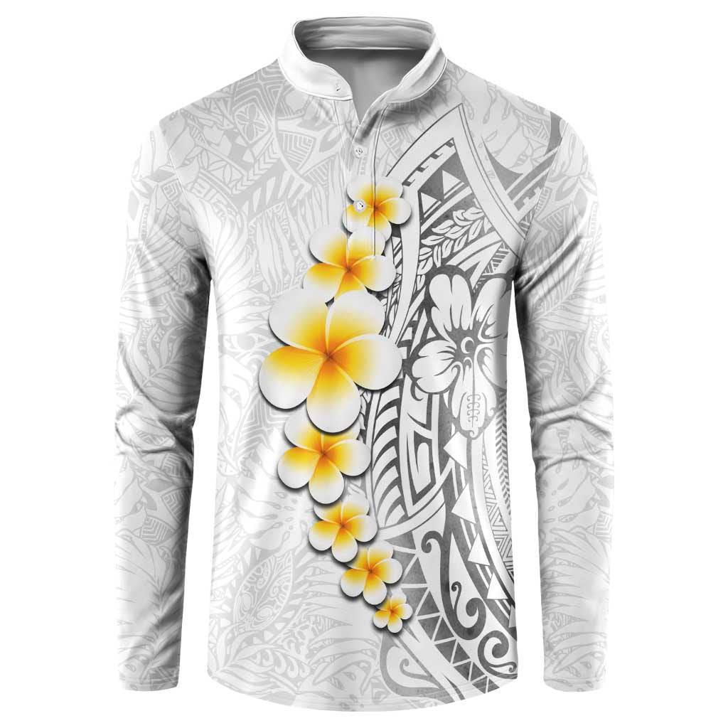 White Tropical Plumeria With Galaxy Polynesian Art Button Sweatshirt