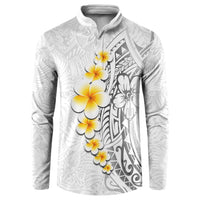 White Tropical Plumeria With Galaxy Polynesian Art Button Sweatshirt