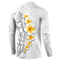 White Tropical Plumeria With Galaxy Polynesian Art Button Sweatshirt