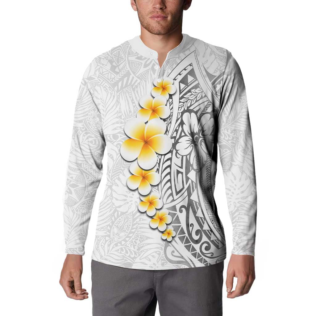 White Tropical Plumeria With Galaxy Polynesian Art Button Sweatshirt