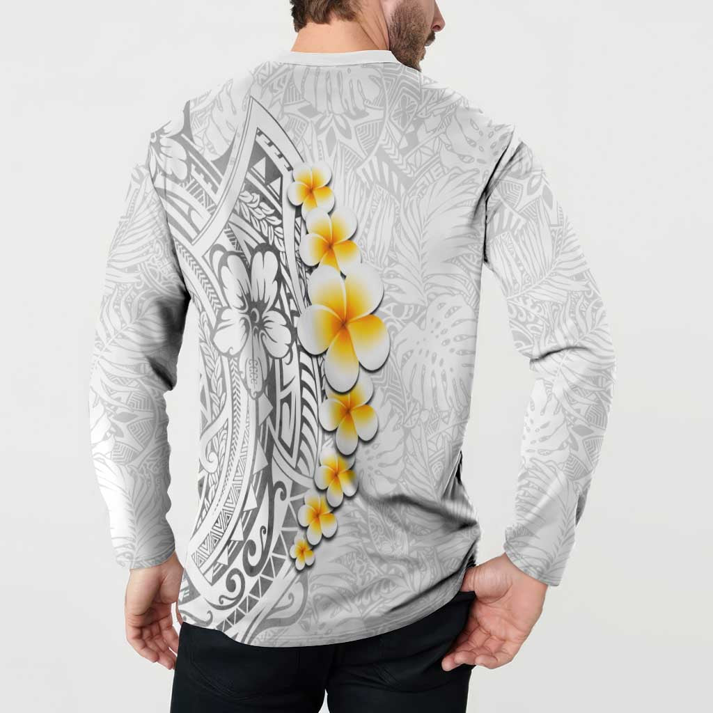 White Tropical Plumeria With Galaxy Polynesian Art Button Sweatshirt