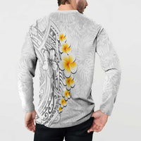 White Tropical Plumeria With Galaxy Polynesian Art Button Sweatshirt