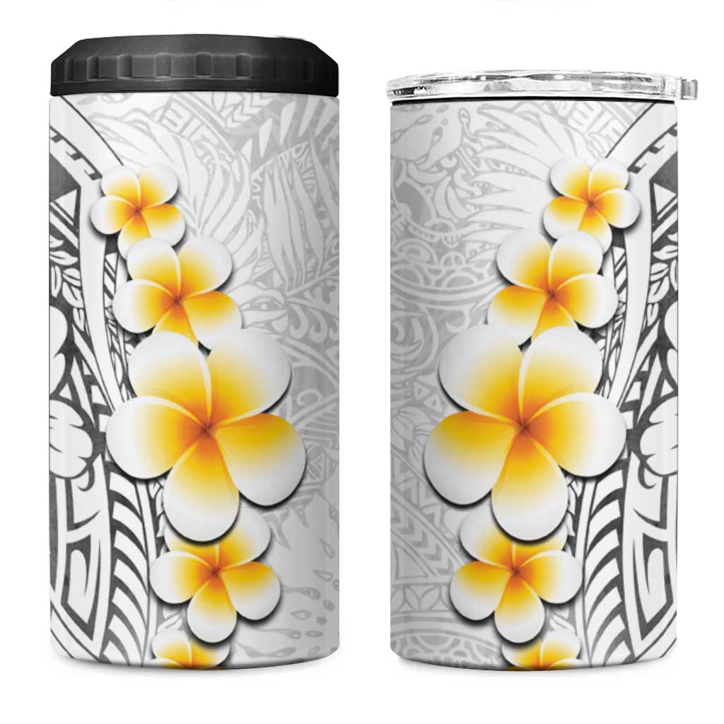 White Tropical Plumeria With Galaxy Polynesian Art 4 in 1 Can Cooler Tumbler LT14 One Size: 16 oz White - Polynesian Pride