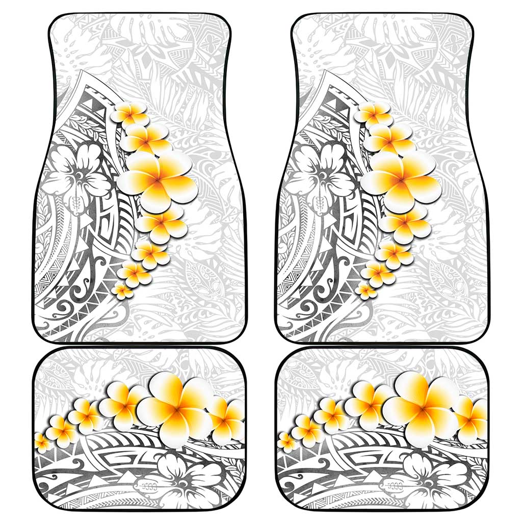 White Tropical Plumeria With Galaxy Polynesian Art Car Mats