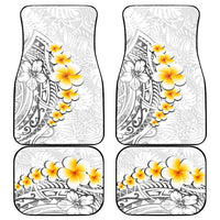 White Tropical Plumeria With Galaxy Polynesian Art Car Mats