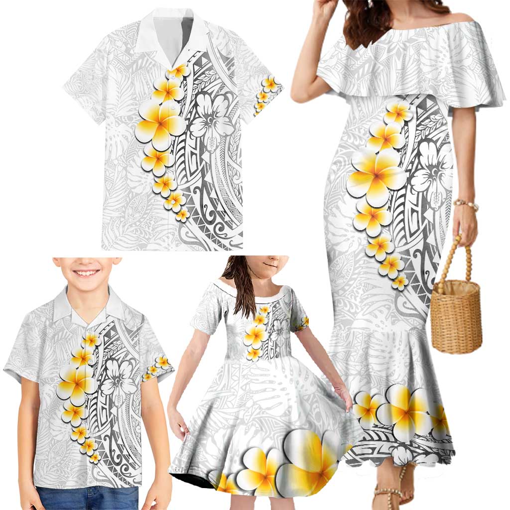 White Tropical Plumeria With Galaxy Polynesian Art Family Matching Mermaid Dress and Hawaiian Shirt LT14 - Polynesian Pride