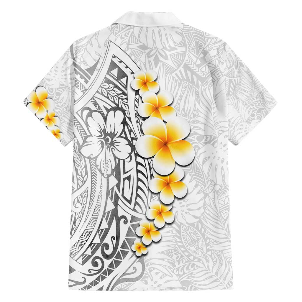 White Tropical Plumeria With Galaxy Polynesian Art Family Matching Off Shoulder Maxi Dress and Hawaiian Shirt