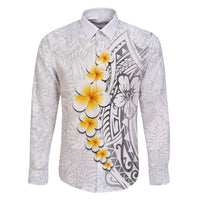 White Tropical Plumeria With Galaxy Polynesian Art Family Matching Tank Maxi Dress and Hawaiian Shirt LT14 Dad's Shirt - Long Sleeve White - Polynesian Pride