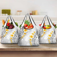 White Tropical Plumeria With Galaxy Polynesian Art Grocery Bag