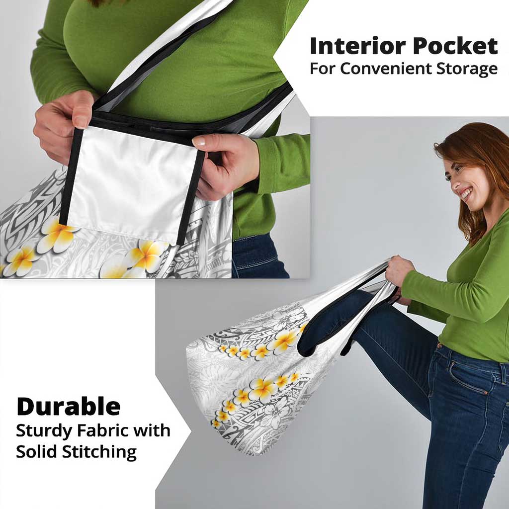 White Tropical Plumeria With Galaxy Polynesian Art Grocery Bag