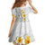 White Tropical Plumeria With Galaxy Polynesian Art Kid Short Sleeve Dress