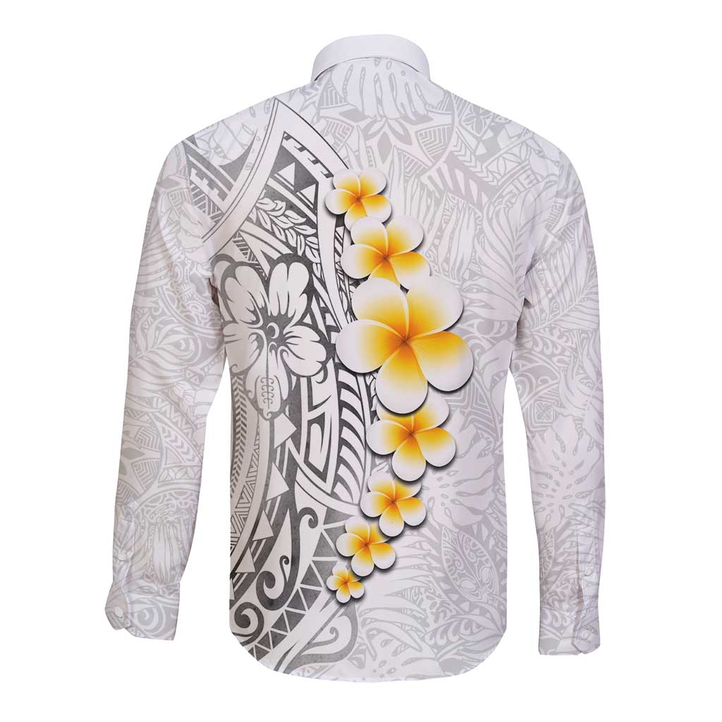 White Tropical Plumeria With Galaxy Polynesian Art Long Sleeve Button Shirt LT14 - Polynesian Pride