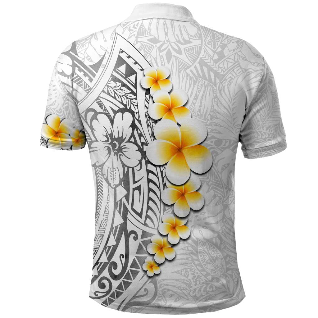 White Tropical Plumeria With Galaxy Polynesian Art Polo Shirt