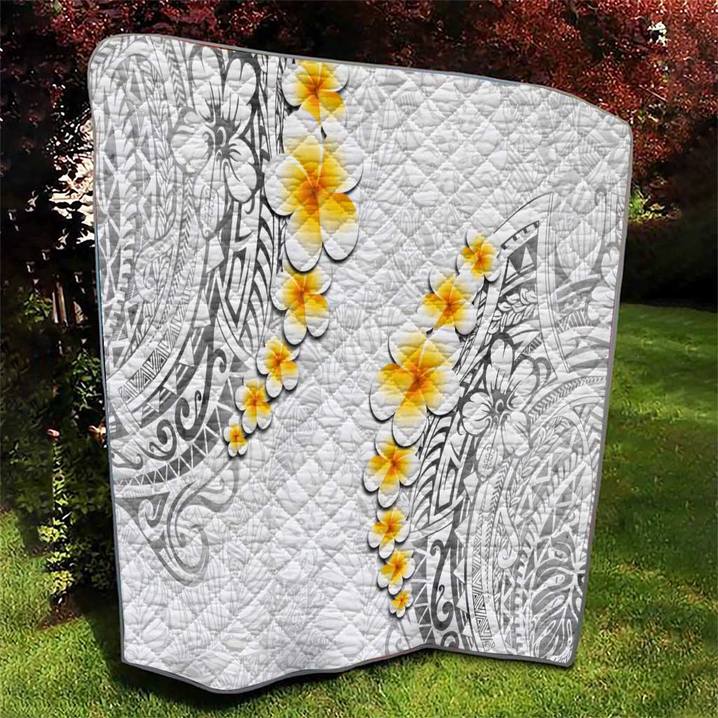 White Tropical Plumeria With Galaxy Polynesian Art Quilt
