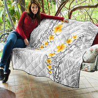 White Tropical Plumeria With Galaxy Polynesian Art Quilt