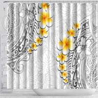 White Tropical Plumeria With Galaxy Polynesian Art Shower Curtain