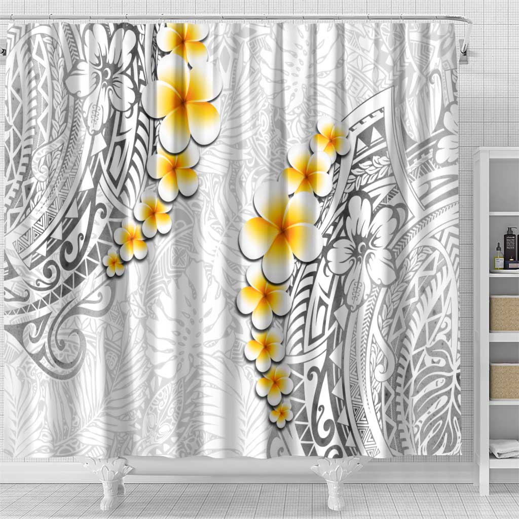 White Tropical Plumeria With Galaxy Polynesian Art Shower Curtain