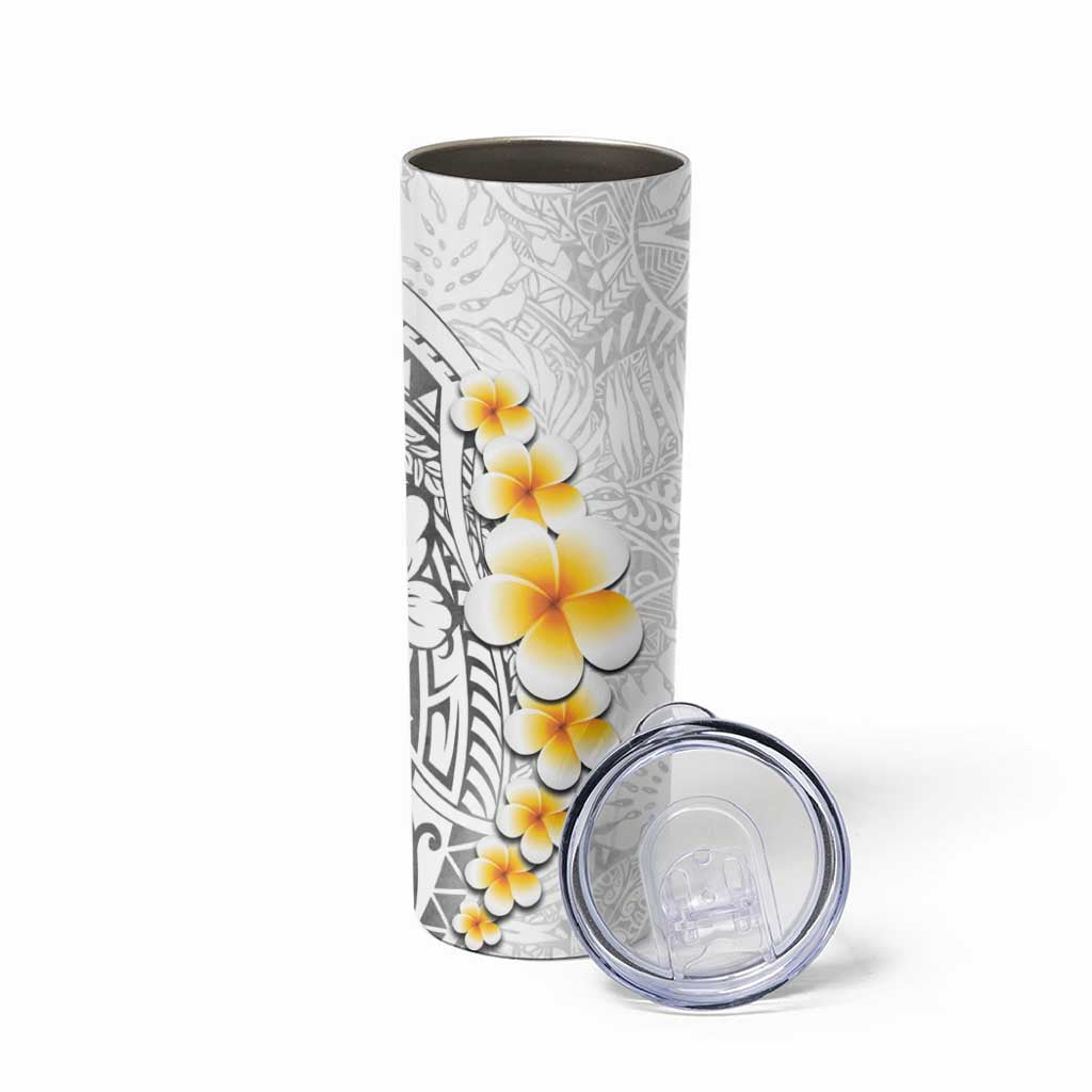 White Tropical Plumeria With Galaxy Polynesian Art Skinny Tumbler LT14 - Polynesian Pride