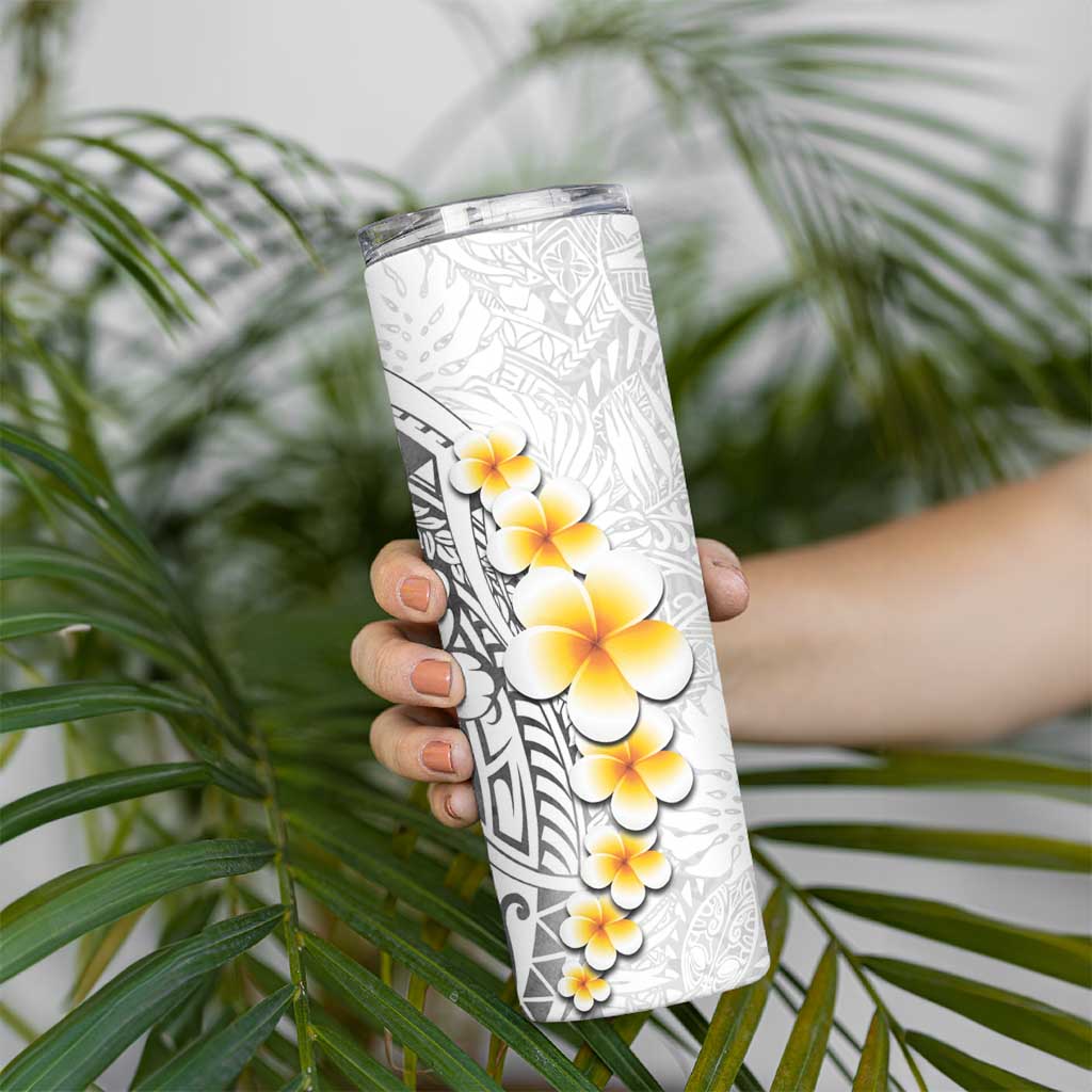 White Tropical Plumeria With Galaxy Polynesian Art Skinny Tumbler LT14 - Polynesian Pride