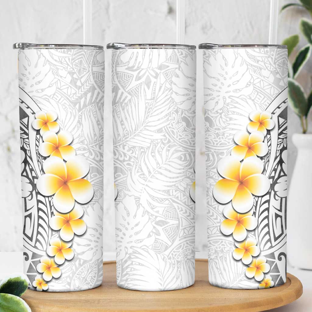 White Tropical Plumeria With Galaxy Polynesian Art Skinny Tumbler LT14 - Polynesian Pride