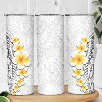 White Tropical Plumeria With Galaxy Polynesian Art Skinny Tumbler LT14 - Polynesian Pride