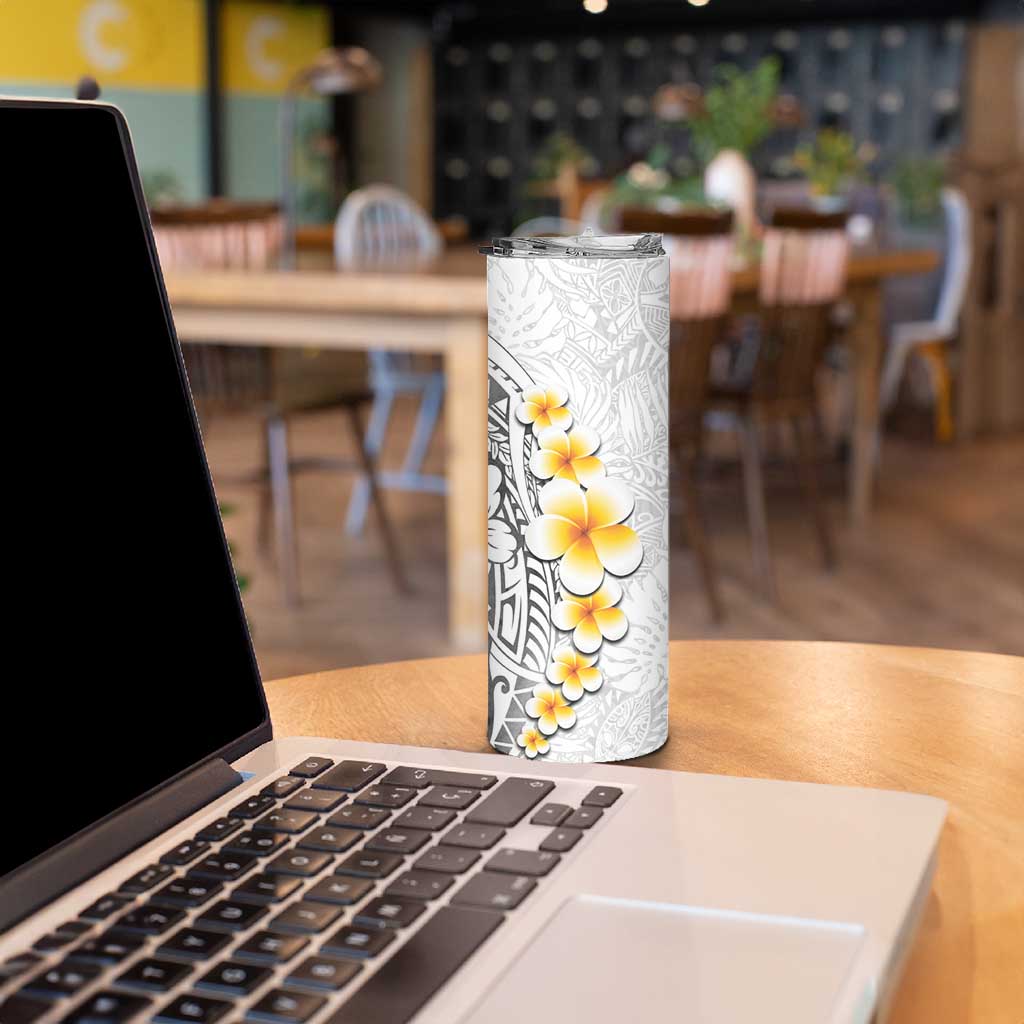 White Tropical Plumeria With Galaxy Polynesian Art Skinny Tumbler LT14 - Polynesian Pride
