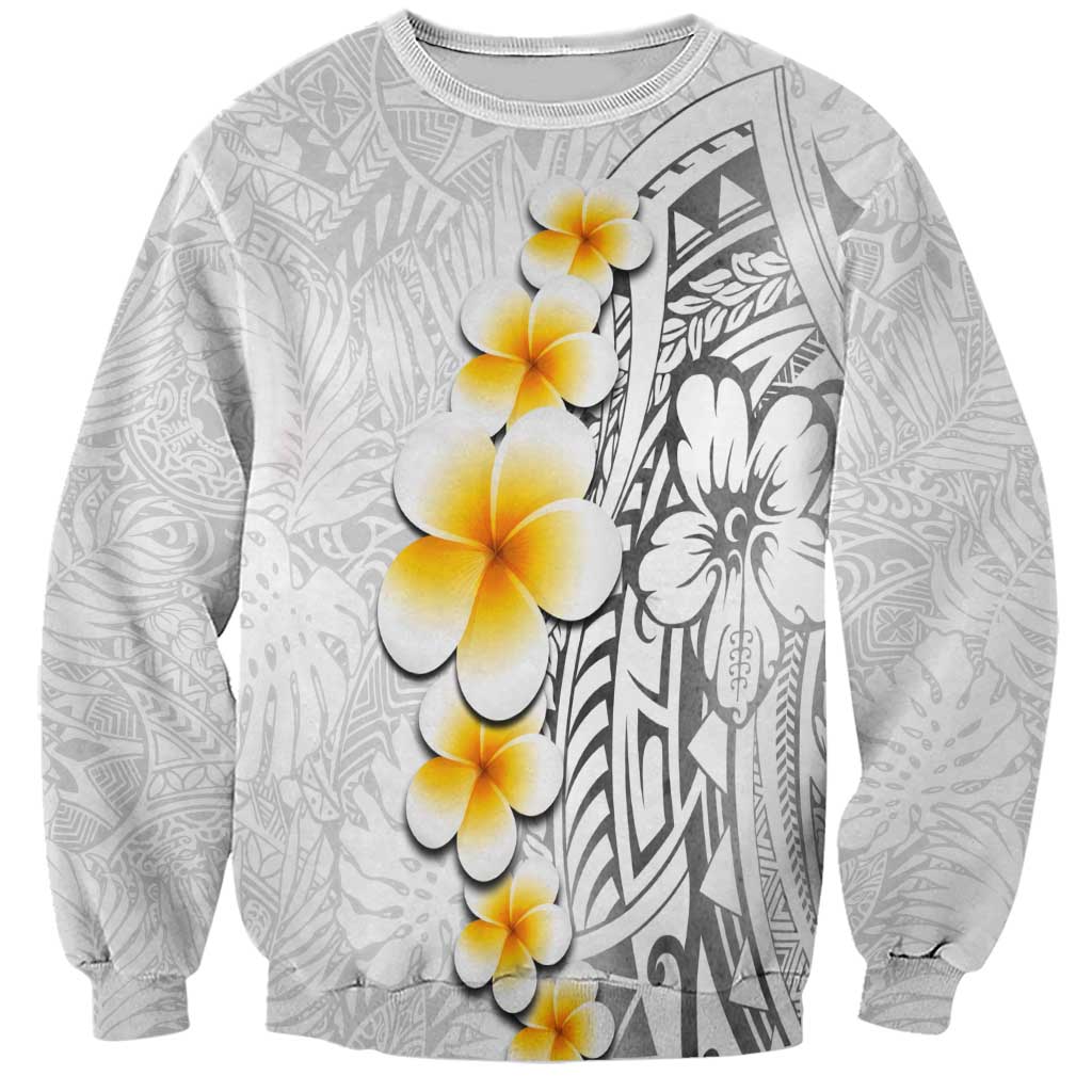 White Tropical Plumeria With Galaxy Polynesian Art Sweatshirt