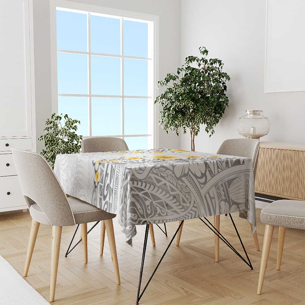 White Tropical Plumeria With Galaxy Polynesian Art Tablecloth