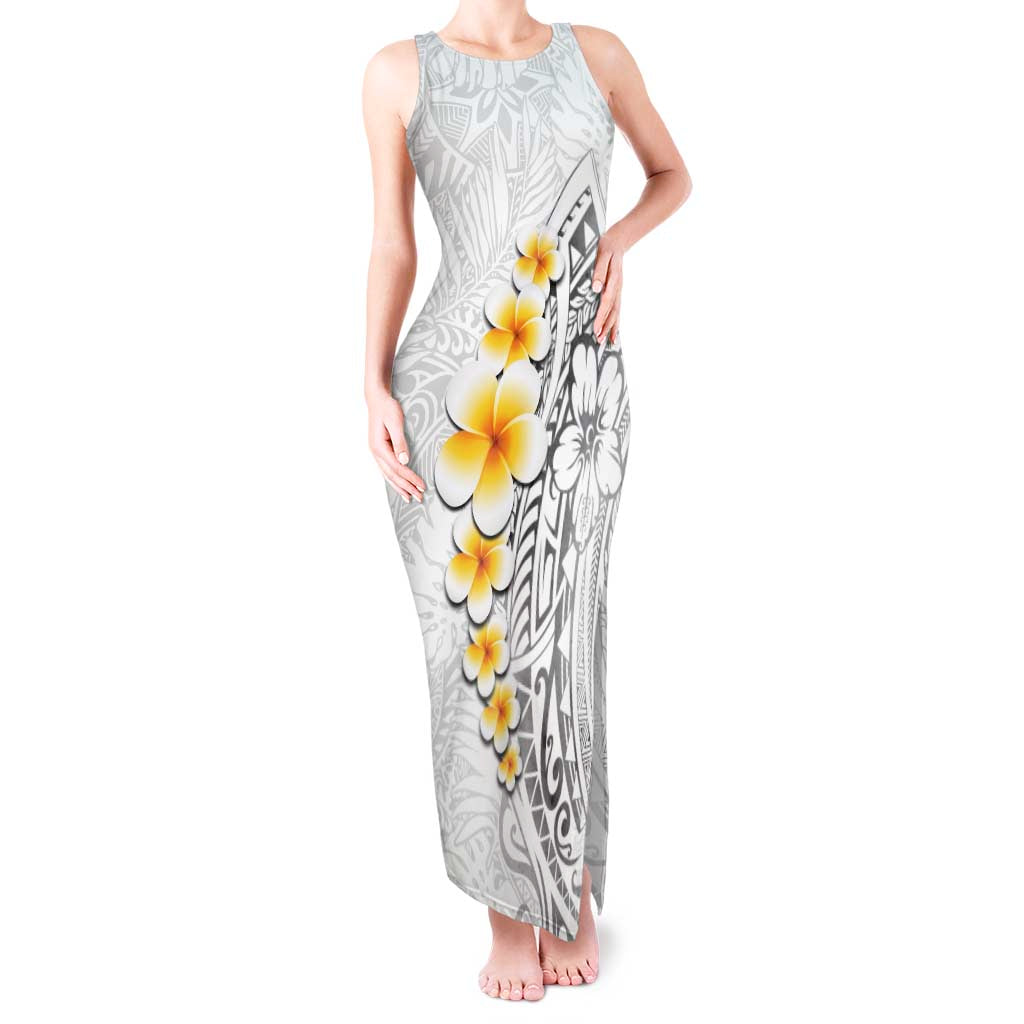 White Tropical Plumeria With Galaxy Polynesian Art Tank Maxi Dress