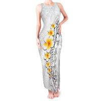 White Tropical Plumeria With Galaxy Polynesian Art Tank Maxi Dress