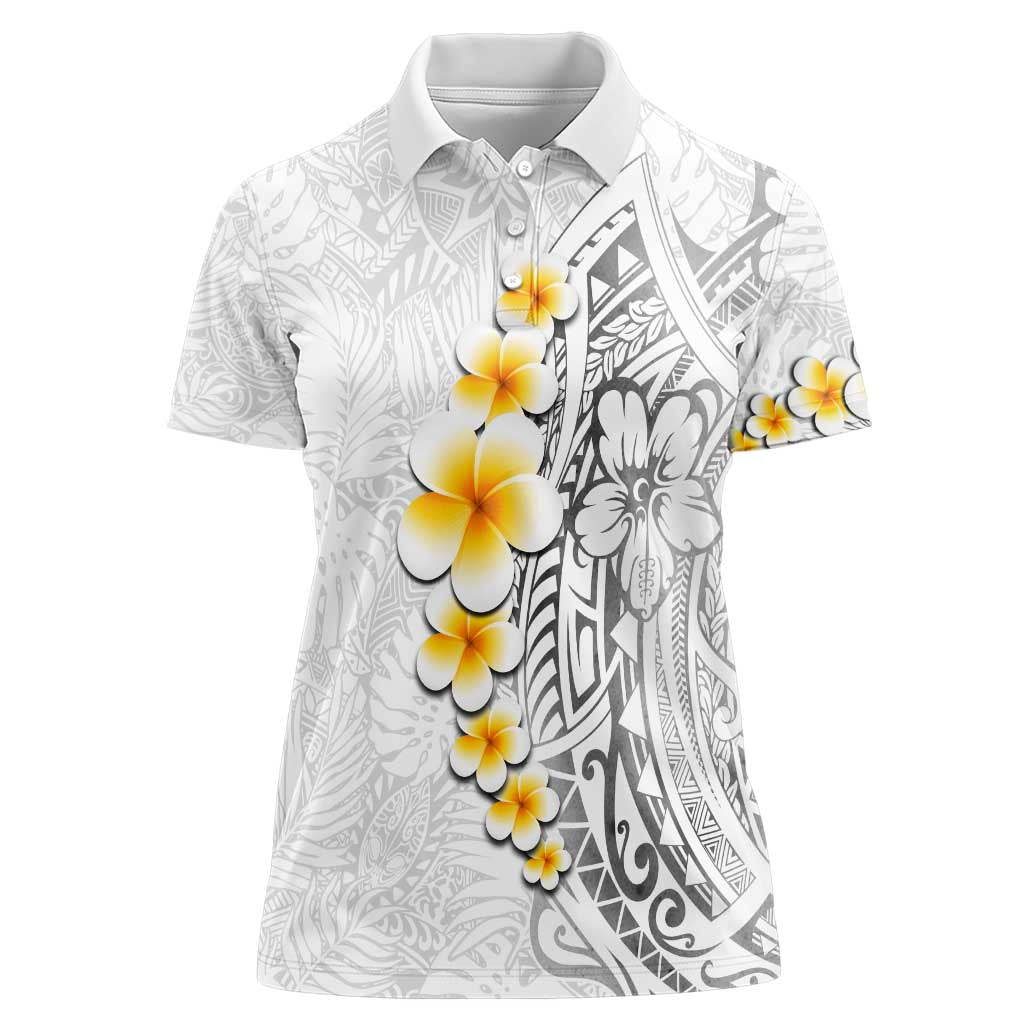 White Tropical Plumeria With Galaxy Polynesian Art Women Polo Shirt