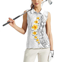 White Tropical Plumeria With Galaxy Polynesian Art Women Sleeveless Polo Shirt