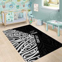 New Zealand Silver Fern Rugby Custom Area Rug Maori Koru Go Black Fern - Polynesian Pride