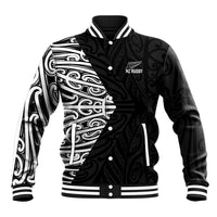 New Zealand Silver Fern Rugby Custom Baseball Jacket Maori Koru Go Black Fern - Polynesian Pride
