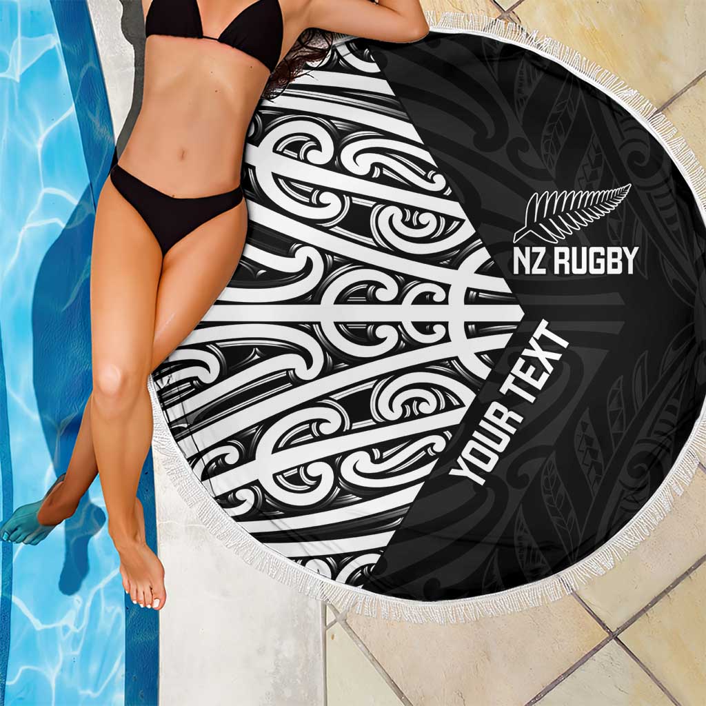 New Zealand Silver Fern Rugby Custom Beach Blanket Maori Koru Go Black Fern - Polynesian Pride