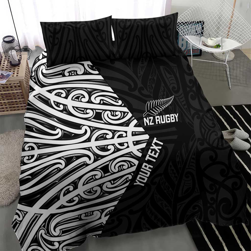 New Zealand Silver Fern Rugby Custom Bedding Set Maori Koru Go Black Fern - Polynesian Pride