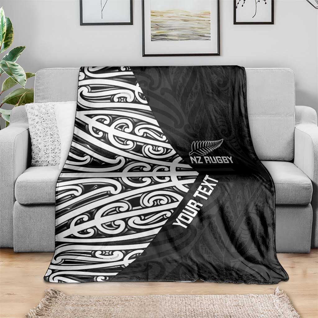 New Zealand Silver Fern Rugby Custom Blanket Maori Koru Go Black Fern - Polynesian Pride
