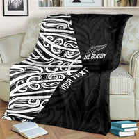 New Zealand Silver Fern Rugby Custom Blanket Maori Koru Go Black Fern - Polynesian Pride