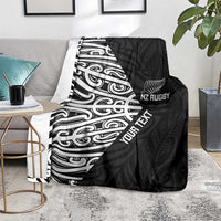 New Zealand Silver Fern Rugby Custom Blanket Maori Koru Go Black Fern - Polynesian Pride