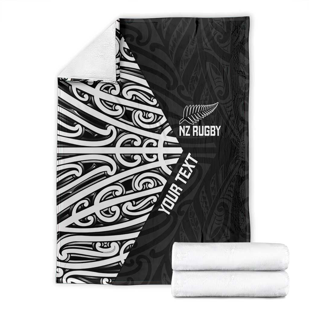 New Zealand Silver Fern Rugby Custom Blanket Maori Koru Go Black Fern - Polynesian Pride