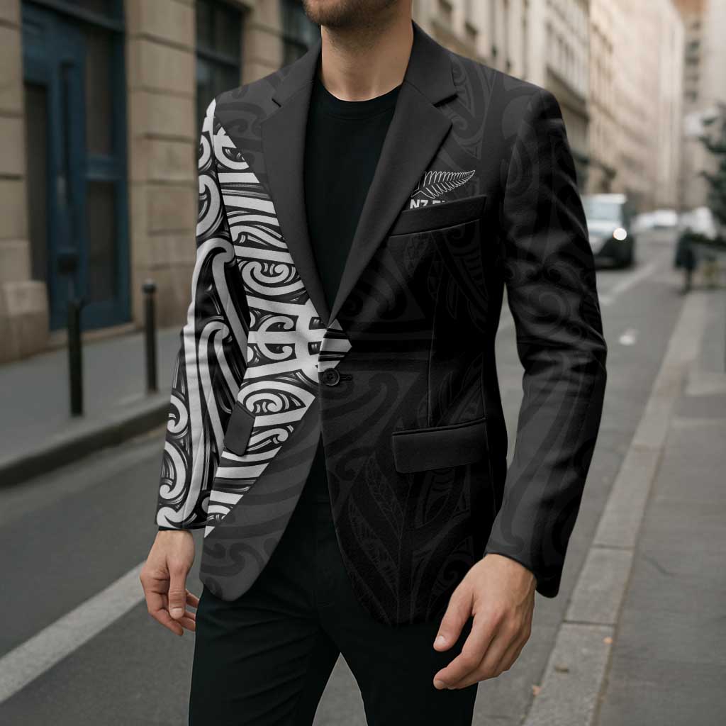 New Zealand Silver Fern Rugby Custom Blazer Maori Koru Go Black Fern - Polynesian Pride