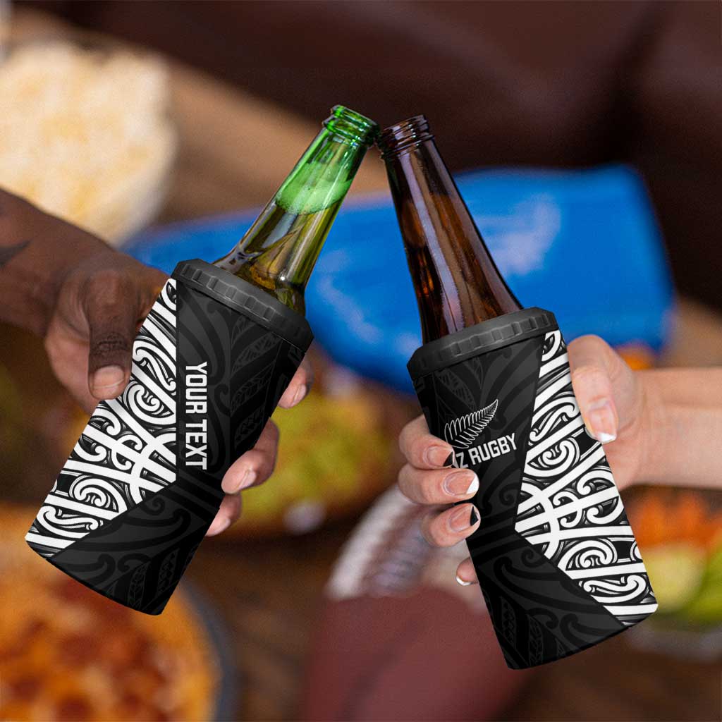 New Zealand Silver Fern Rugby Custom 4 in 1 Can Cooler Tumbler Maori Koru Go Black Fern - Polynesian Pride