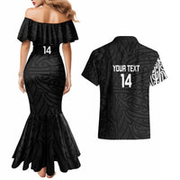 New Zealand Silver Fern Rugby Custom Couples Matching Mermaid Dress and Hawaiian Shirt Maori Koru Go Black Fern - Polynesian Pride