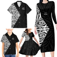 New Zealand Silver Fern Rugby Custom Family Matching Long Sleeve Bodycon Dress and Hawaiian Shirt Maori Koru Go Black Fern - Polynesian Pride