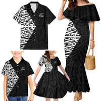 New Zealand Silver Fern Rugby Custom Family Matching Mermaid Dress and Hawaiian Shirt Maori Koru Go Black Fern - Polynesian Pride