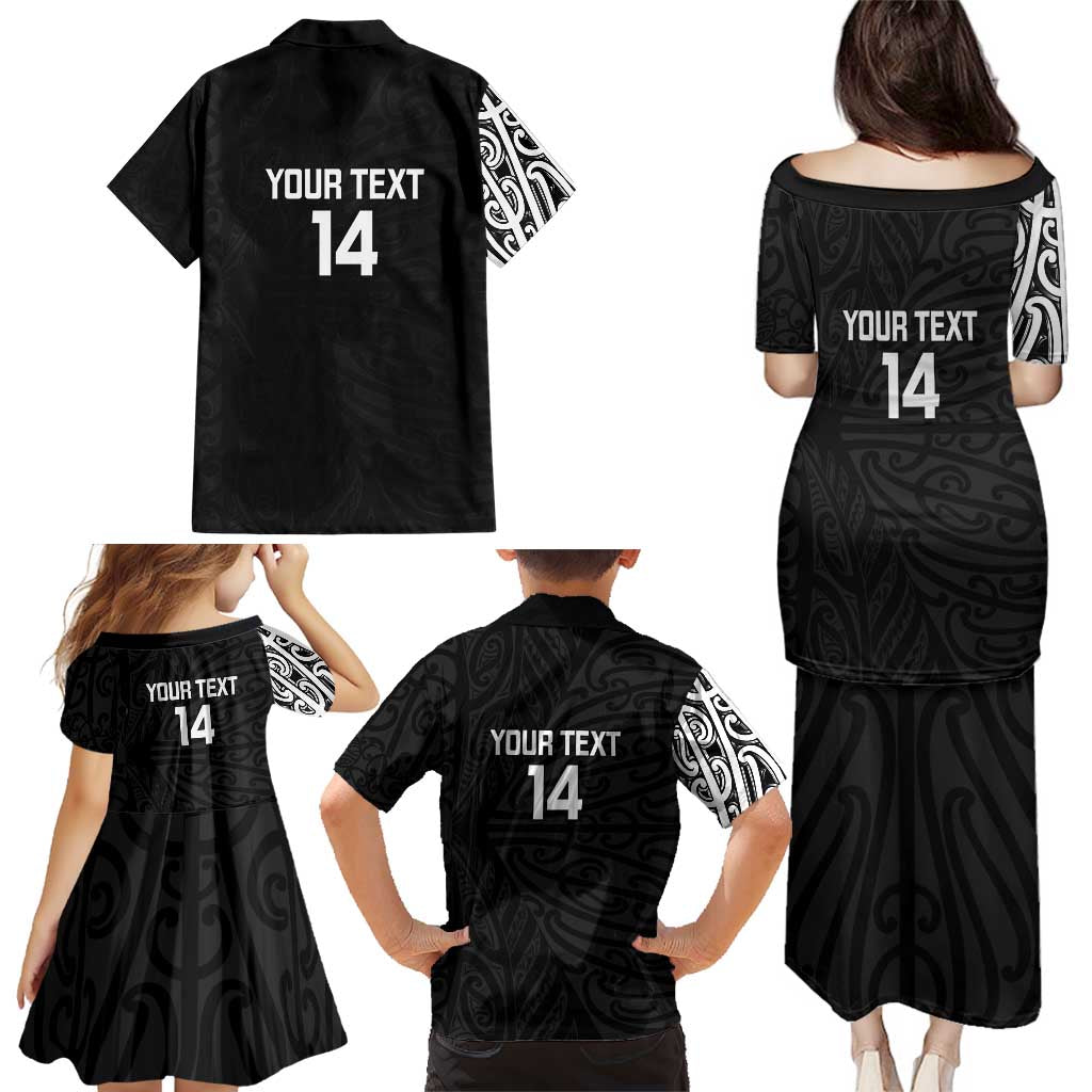 New Zealand Silver Fern Rugby Custom Family Matching Puletasi and Hawaiian Shirt Maori Koru Go Black Fern - Polynesian Pride