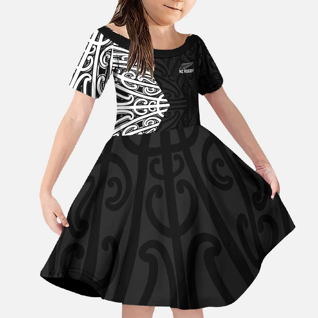 New Zealand Silver Fern Rugby Custom Family Matching Tank Maxi Dress and Hawaiian Shirt Maori Koru Go Black Fern - Polynesian Pride