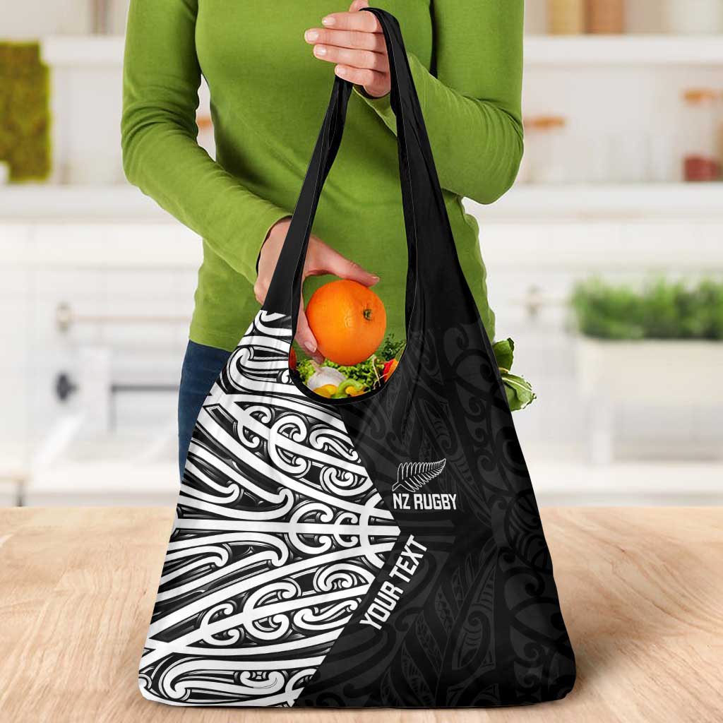 New Zealand Silver Fern Rugby Custom Grocery Bag Maori Koru Go Black Fern - Polynesian Pride