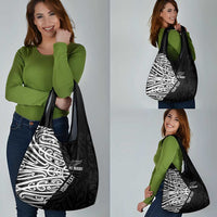 New Zealand Silver Fern Rugby Custom Grocery Bag Maori Koru Go Black Fern - Polynesian Pride
