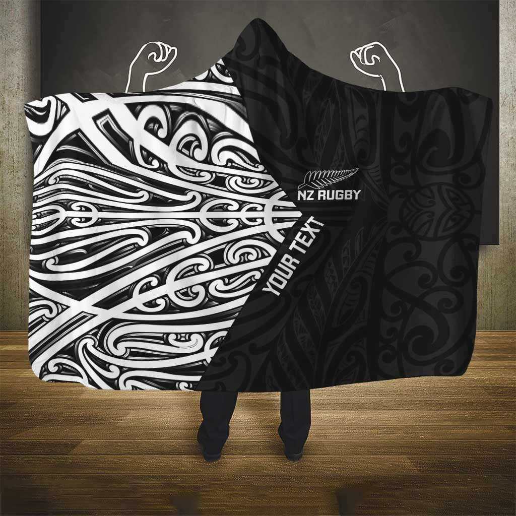 New Zealand Silver Fern Rugby Custom Hooded Blanket Maori Koru Go Black Fern - Polynesian Pride